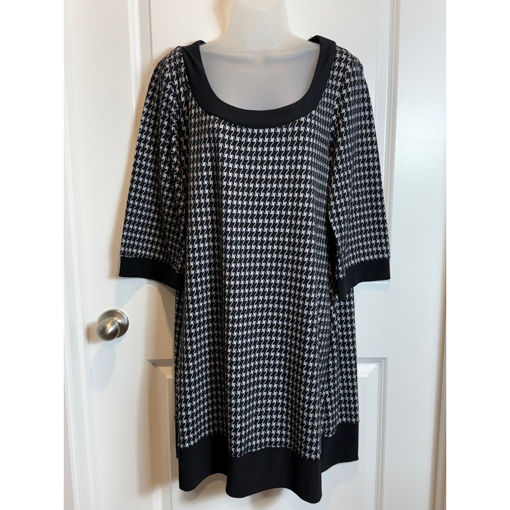 Blu Sage Womens Dress XL Houndstooth Knit Black Dark Academia Mod Mod Preppy